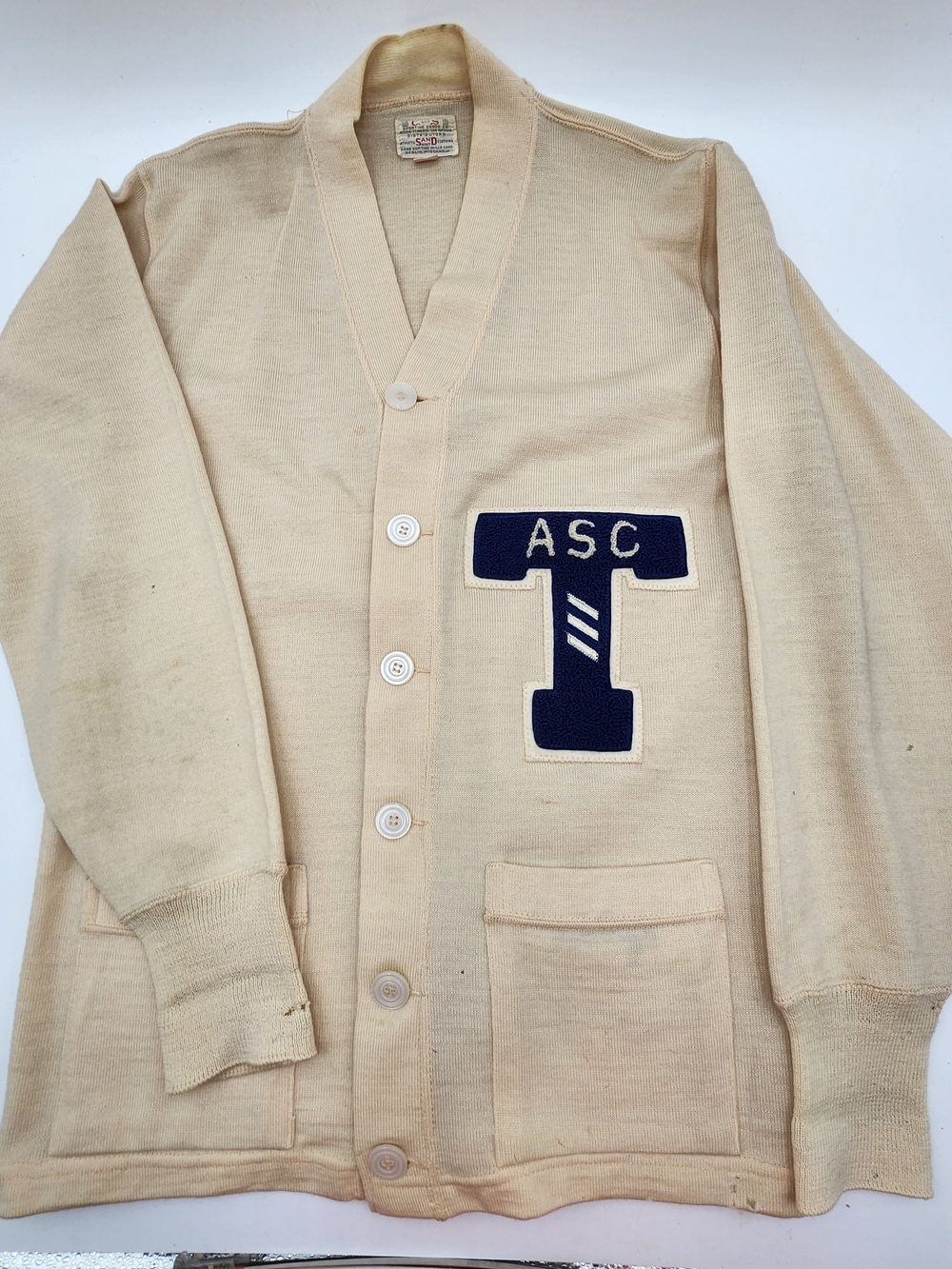 Vintage Tennis Sweater Varsity Cardigan Blue Sports Letterman Letter Patch